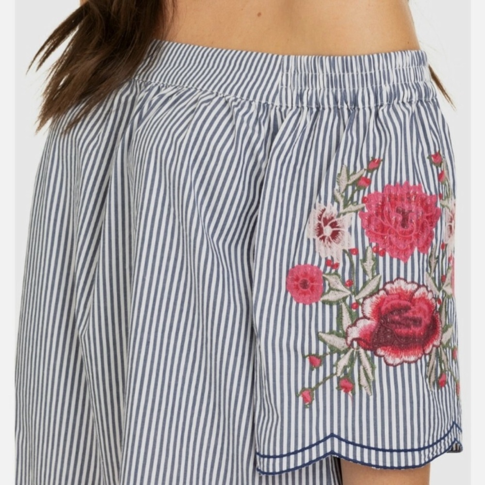 Tribal Jeans Striped Off-Shoulder Top with Floral Embroidery - Size: Medium - Picture 9 of 9